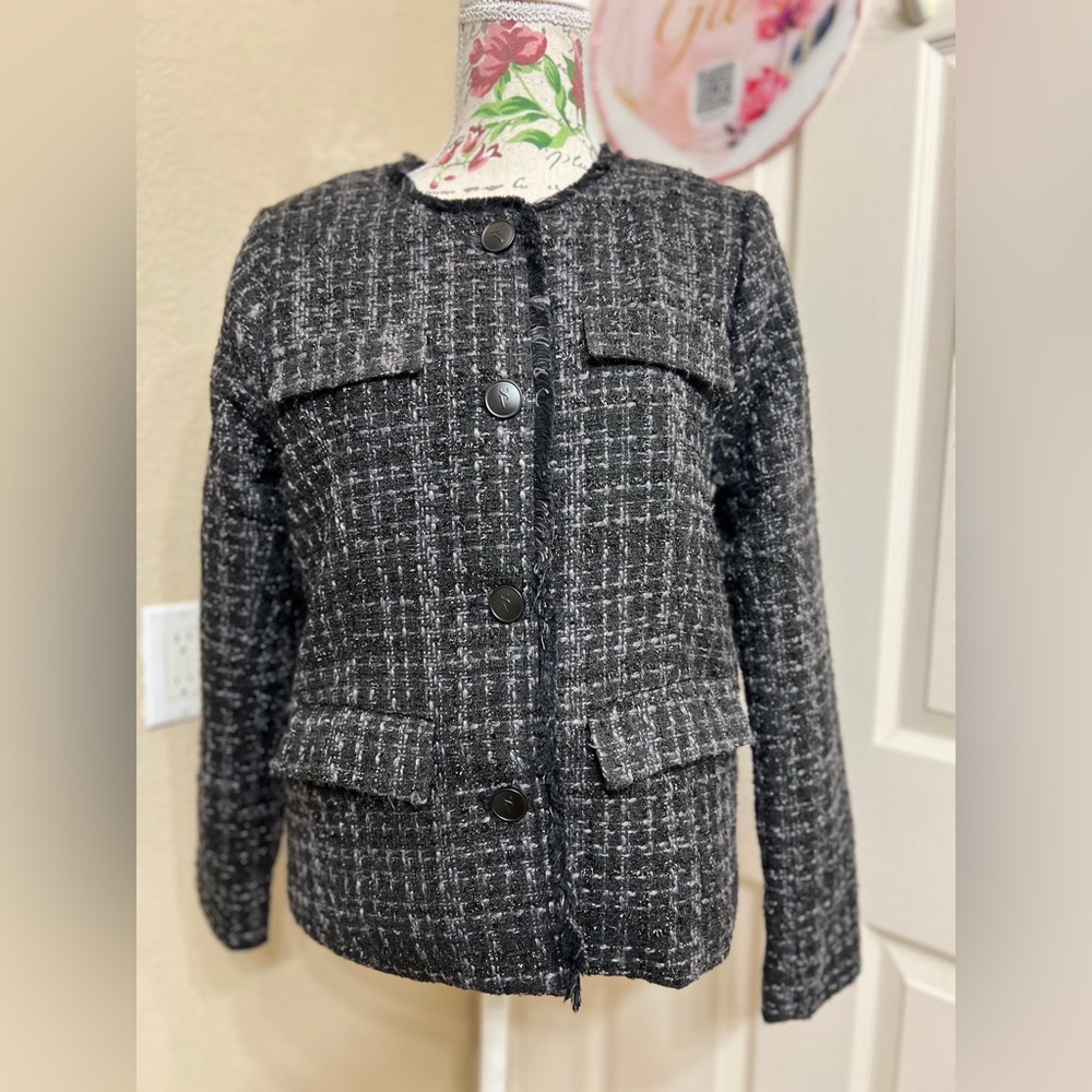 Vera Wang Black and White Tweed Blazer
